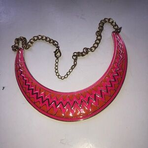 Bold Pink and Gold Crescent Necklace